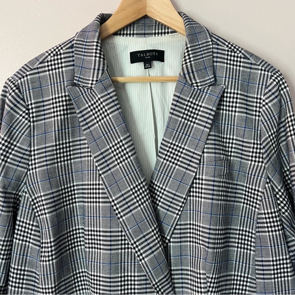 Talbots Glen Plaid Blazer Jacket Black White 16W Preppy Career Double Breasted - Picture 6 of 11